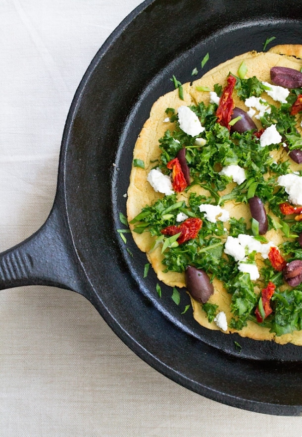 Socca for One : With Sundried Tomatoes, Kalamata Olives and Kale
