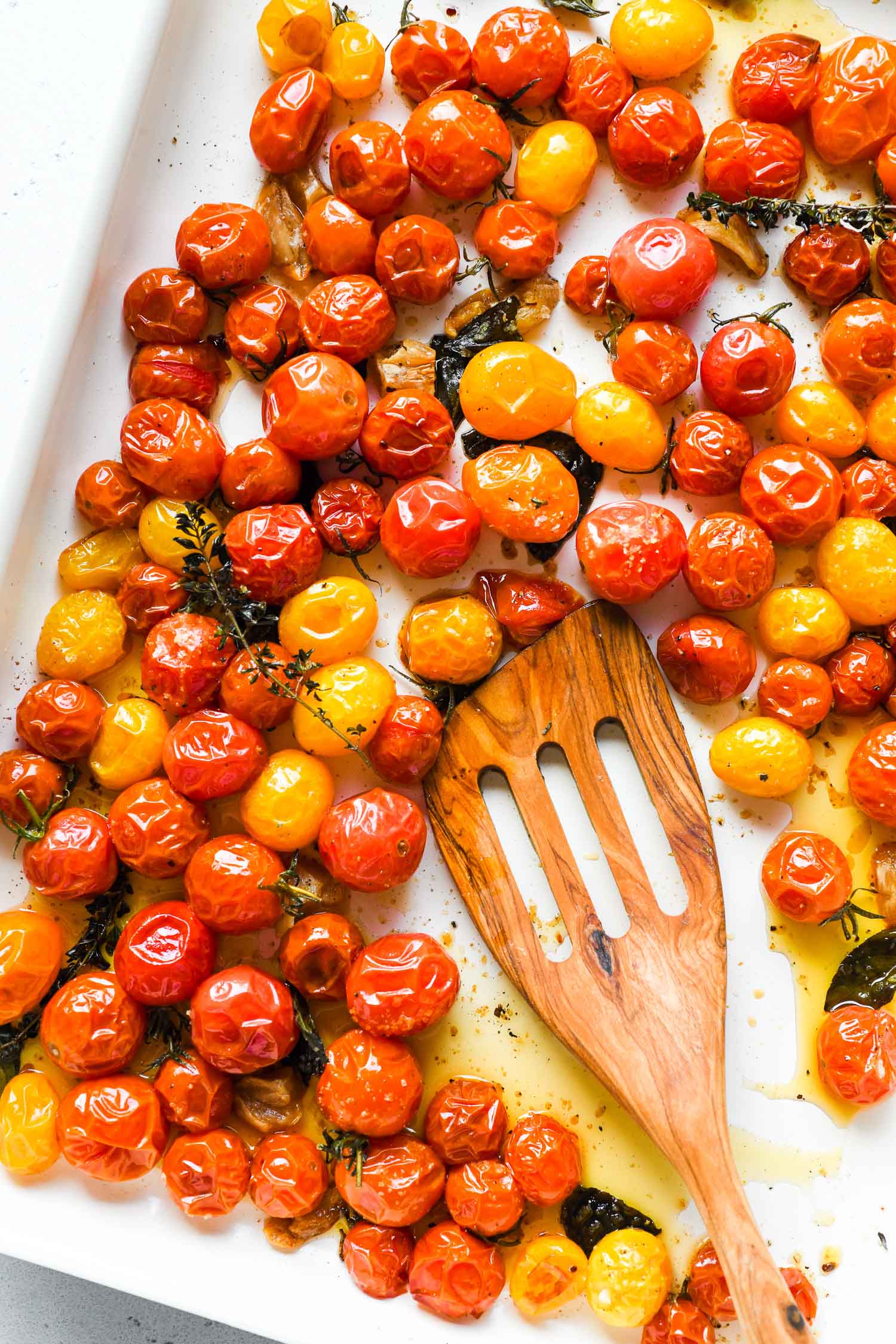 cherry tomatoes roasted in white pan