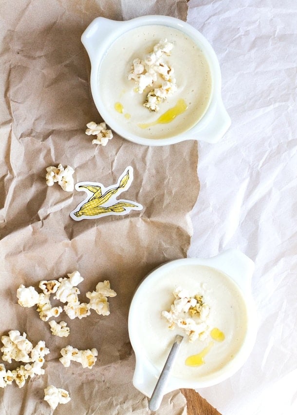 Creamy Cashew Cauliflower Soup with Herb Popcorn