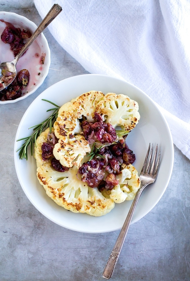 Cauliflower Steaks with Rosemary Roasted Grape Chutney ~ paleo, AIP