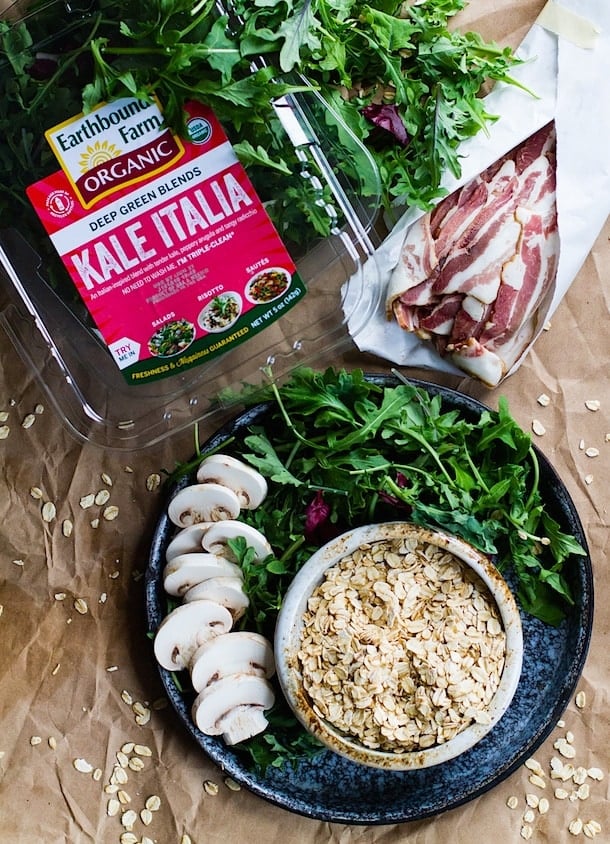 Savory Oatmeal with Garlicky Greens and Bacon {with Earthbound Farm}