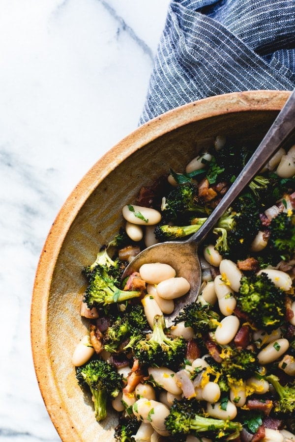 Roasted Broccoli and Lemony White Beans with Bacon {via heartbeet kitchen}