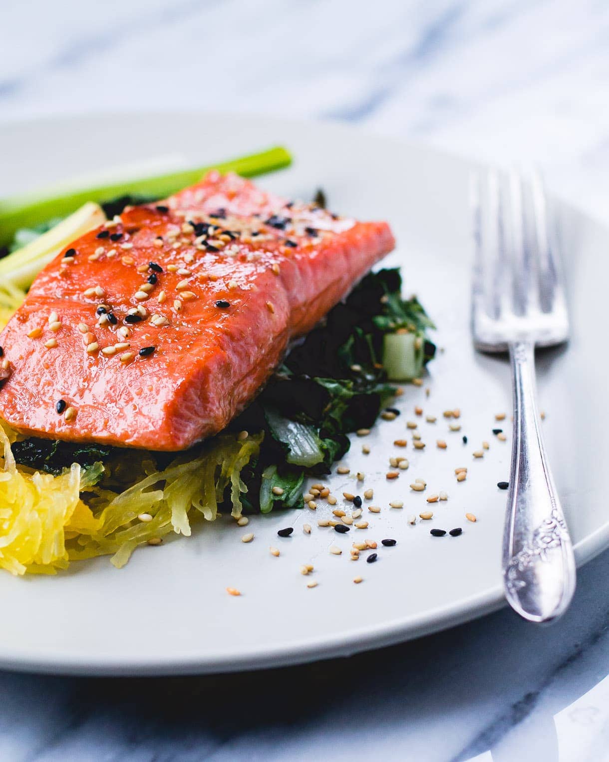 Oven Roasted Paleo Salmon Recipe with Spaghetti Squash