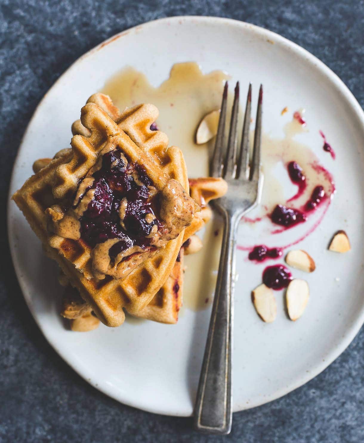 Gluten-Free Kefir Waffles with Almond Butter and Jam