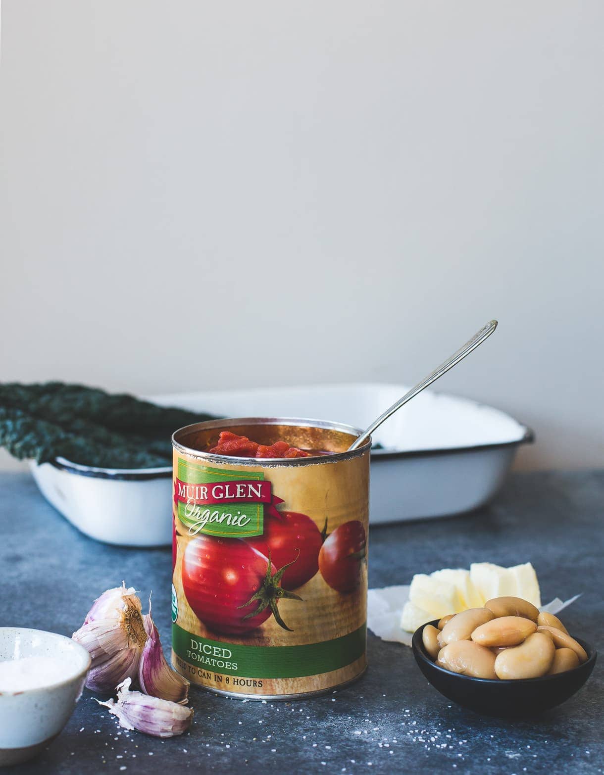 Cozy Gluten-Free Gratin with Butter Roasted Tomatoes, Beans and Kale