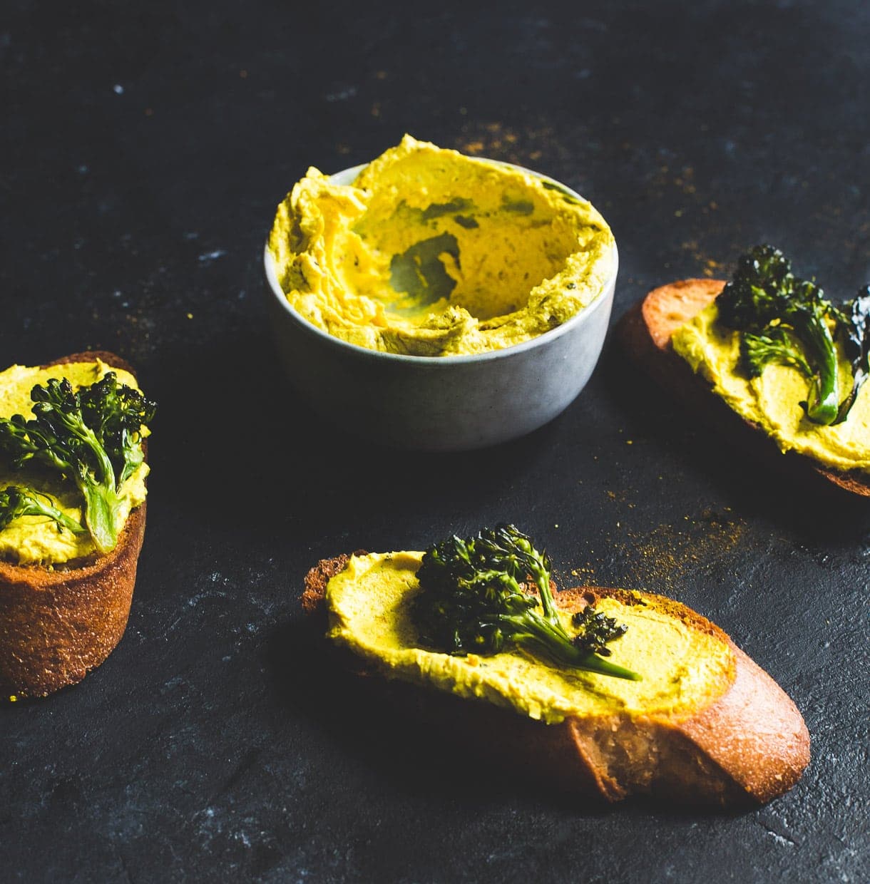 Roasted Broccoli and Turmeric Goat Cheese Crostini {heartbeet kitchen blog}