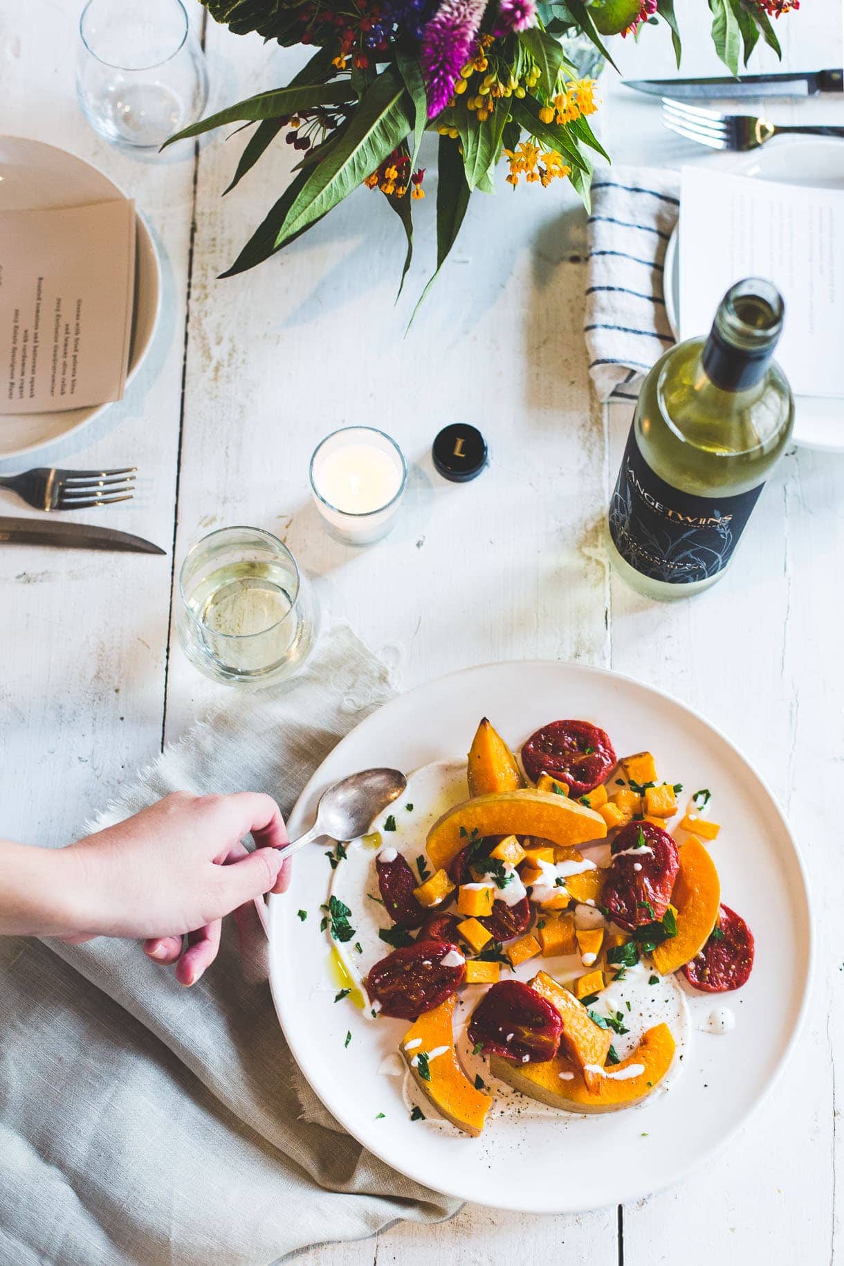 Roasted Butternut Squash and Tomatoes with Cardamom Yogurt {gluten-free, vegetarian}