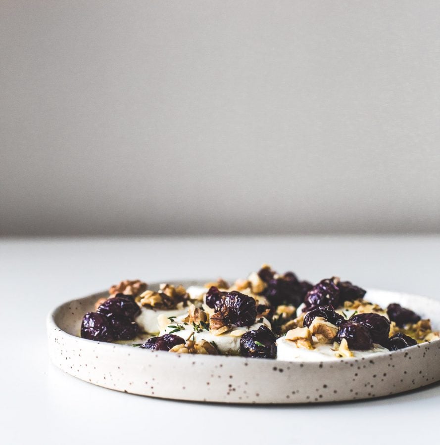 Marinated Goat Cheese with Roasted Grapes and Walnuts