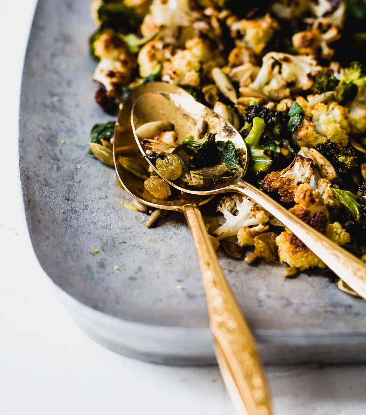 Warm Cauliflower Broccoli Salad with Sage Butter and Seeds