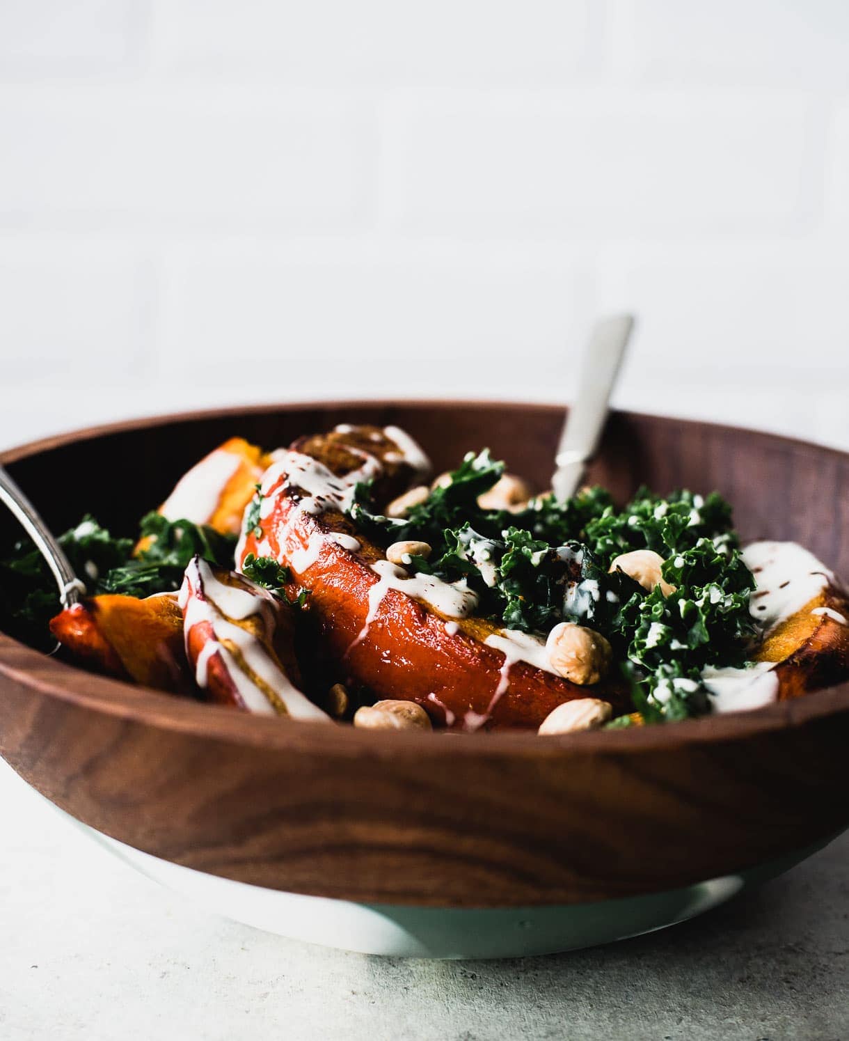 Roasted Red Kuri Squash with Tahini Greens