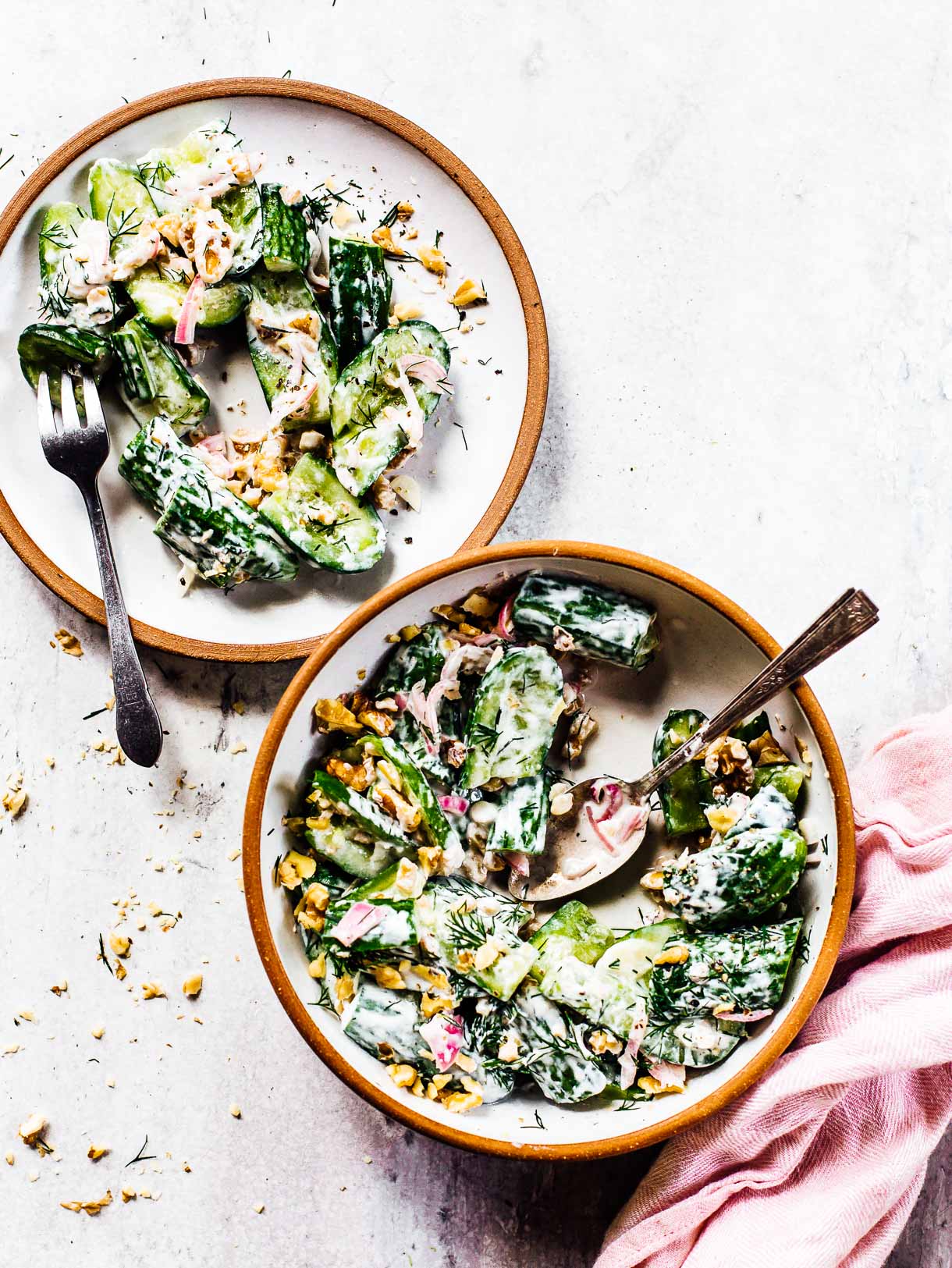 Smashed Cucumber Yogurt Salad with Toasted Walnuts