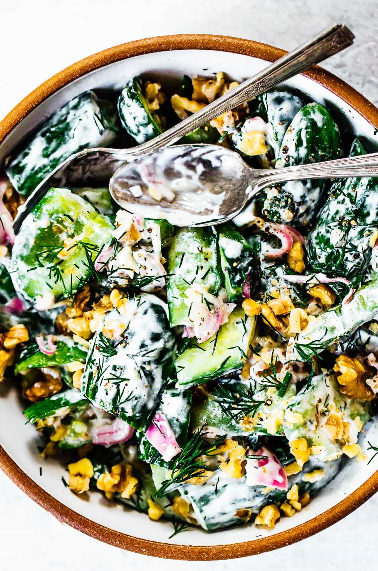 smashed cucumber yogurt salad with dill