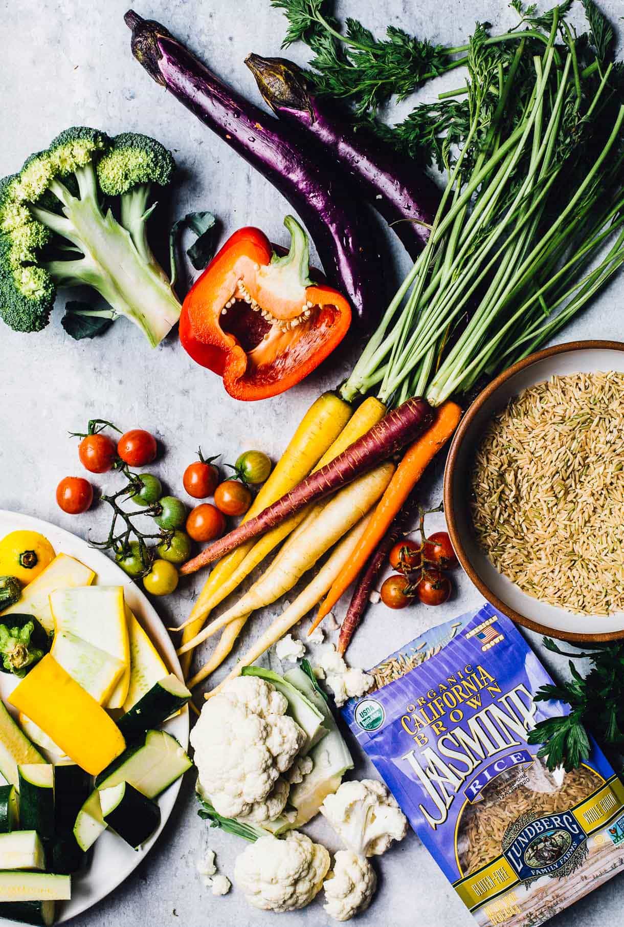 Roasted Vegetable Platter with brown jasmine rice