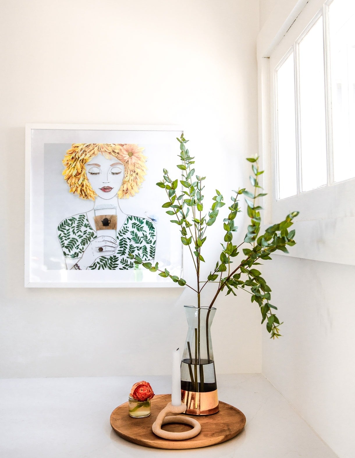 kitchen coffee nook with art on the wall