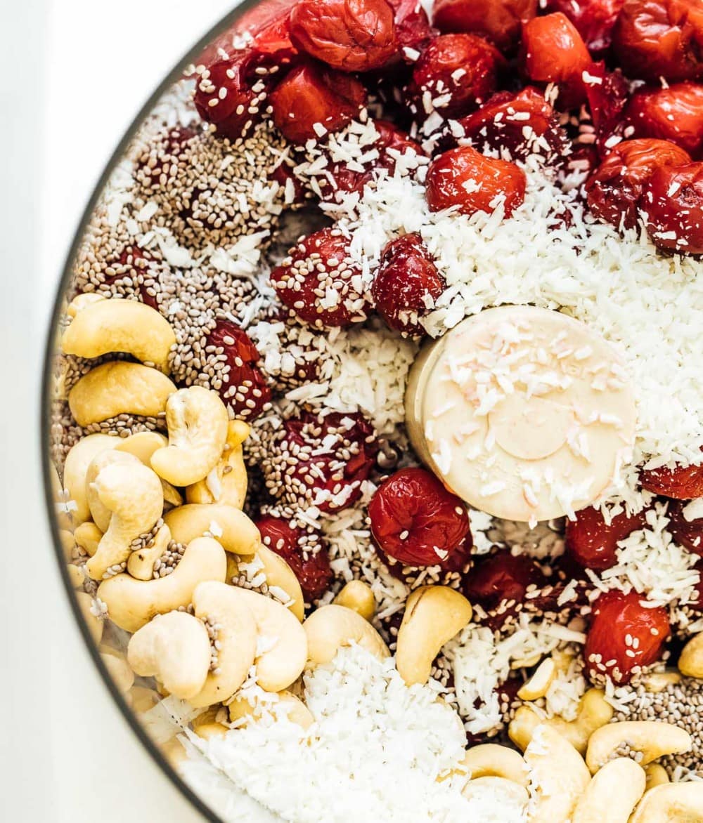 tart cherries with coconut and cashews in food processor