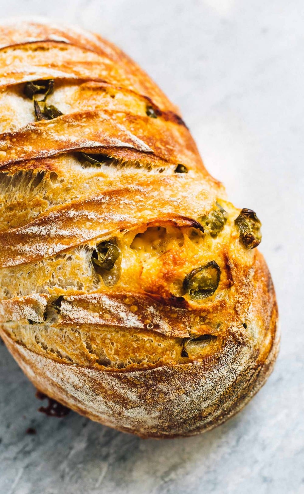a loaf of jalapeno and cheese sourdough bread