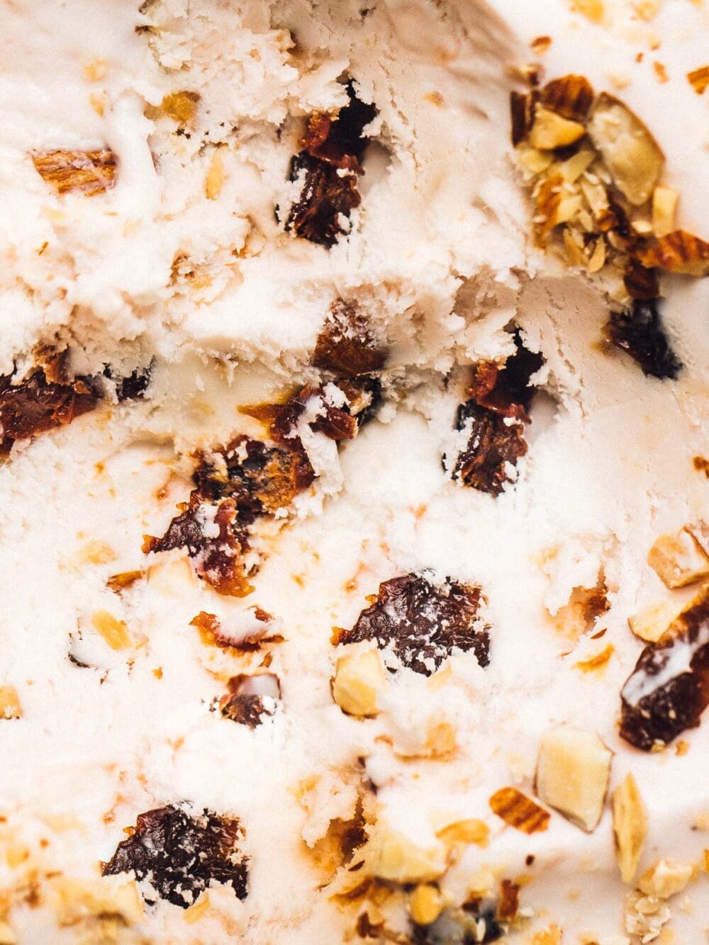 close up photo of tart cherry nut ice cream