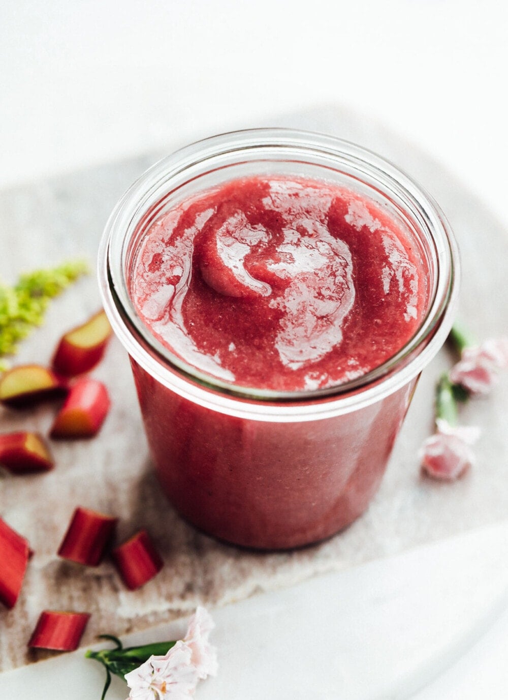 rhubarb sauce in glass jar
