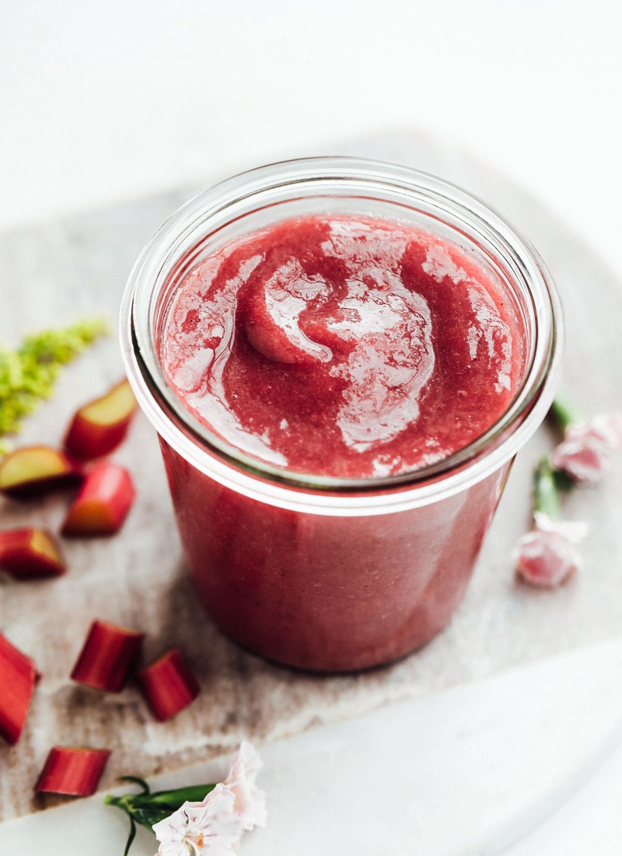 rhubarb sauce in glass jar