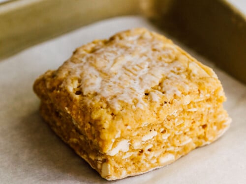 pumpkin scones on baking sheet, unbaked
