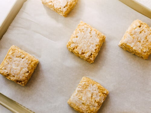 sourdough pumpkin scones on a baking sheet