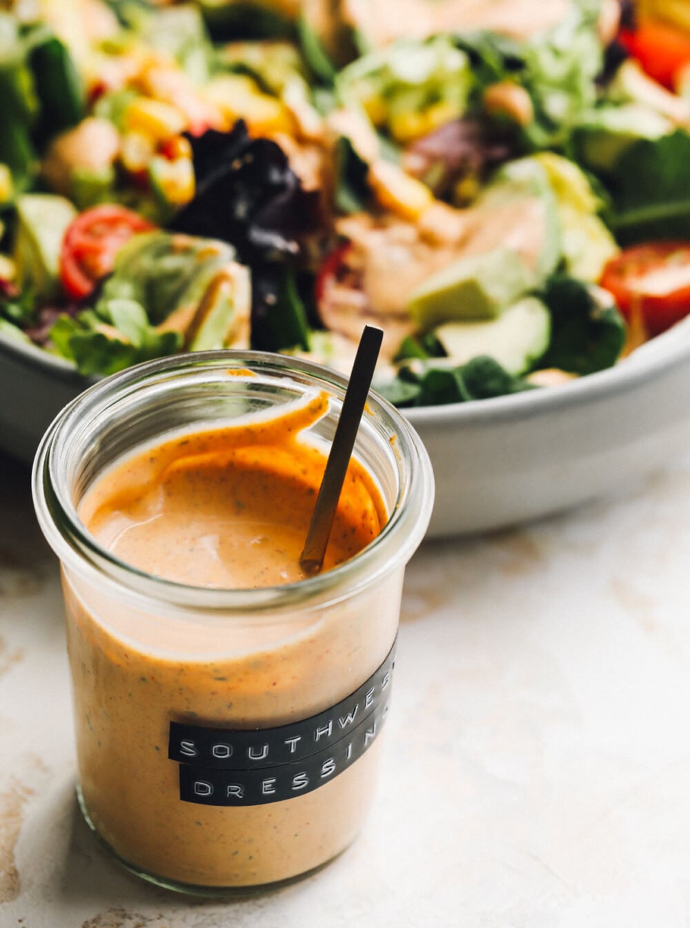homemade southwest salad dressing in glass jar