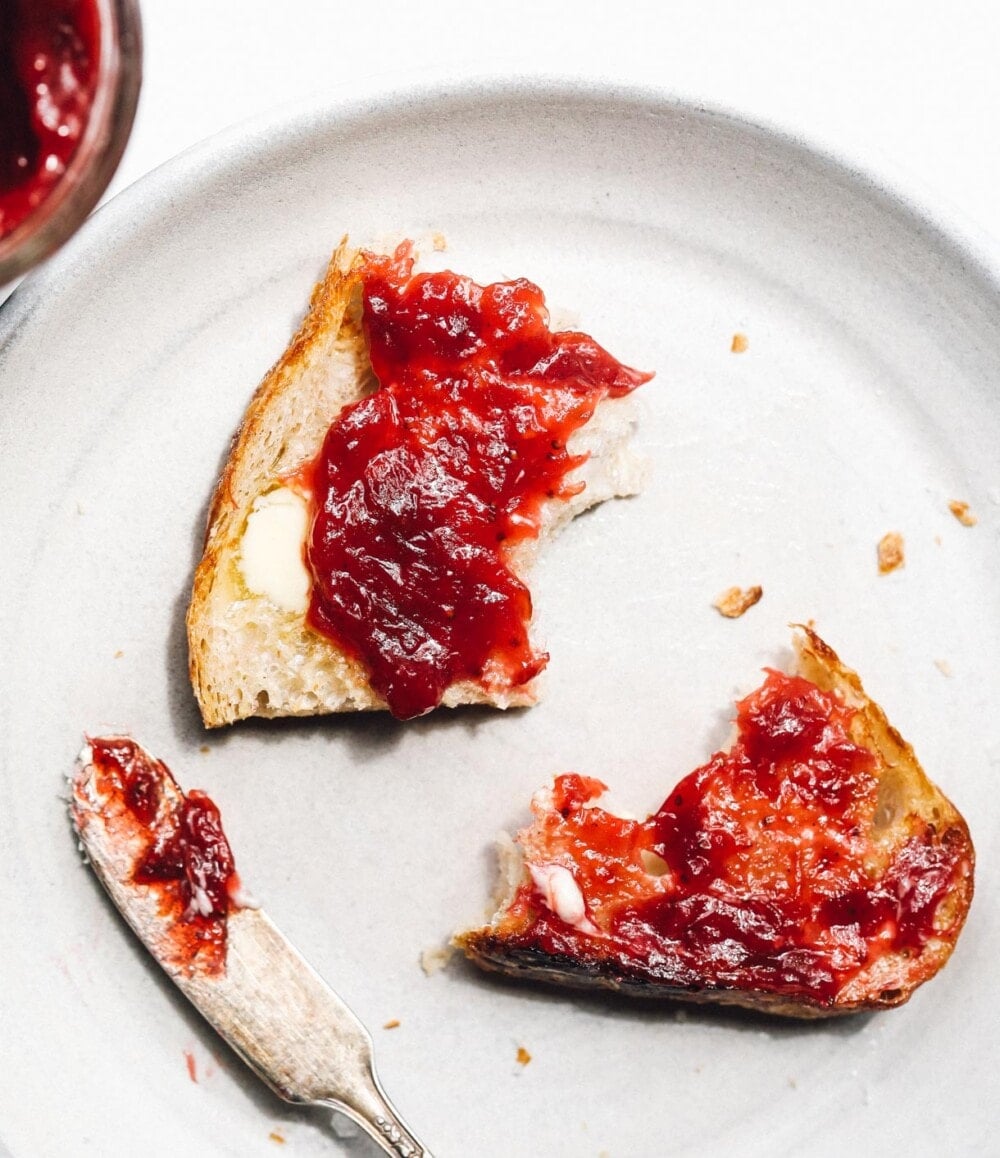 strawberry rhubarb jam on toast