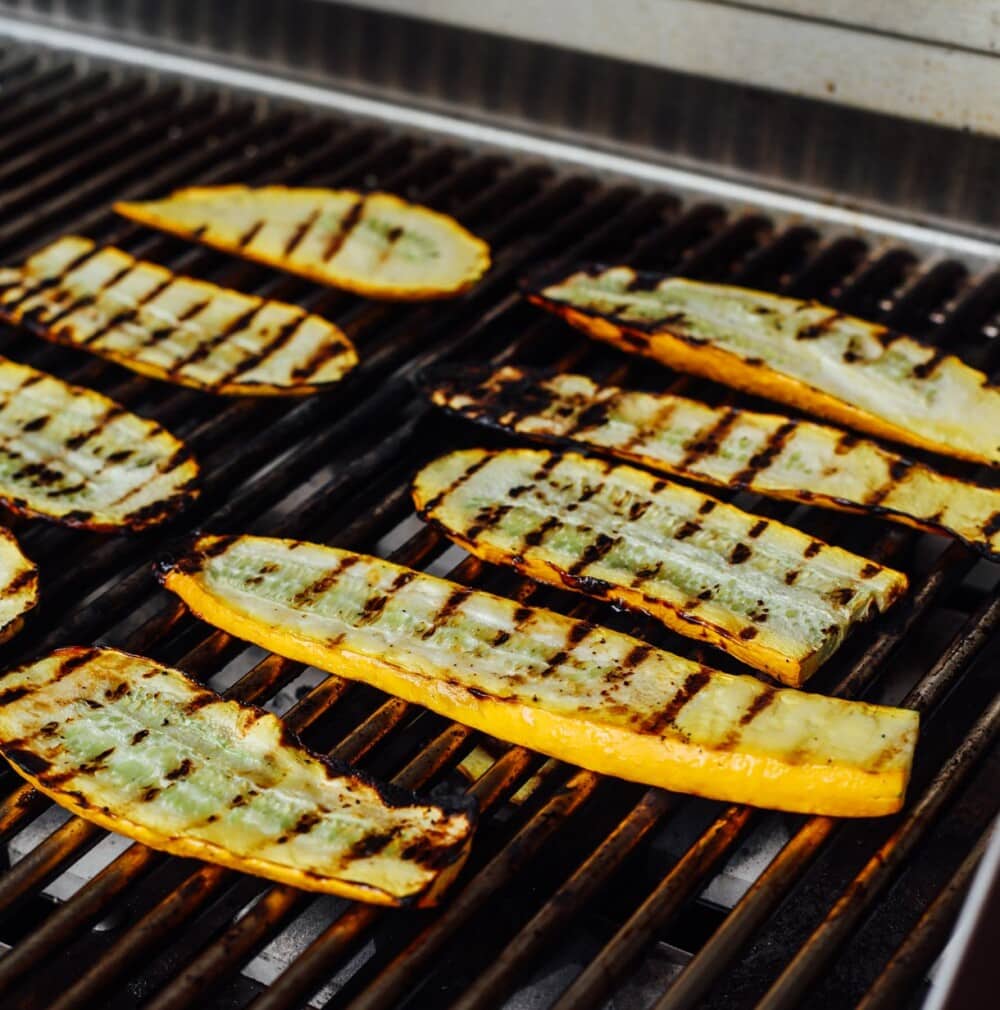 summer squash planks on a grill
