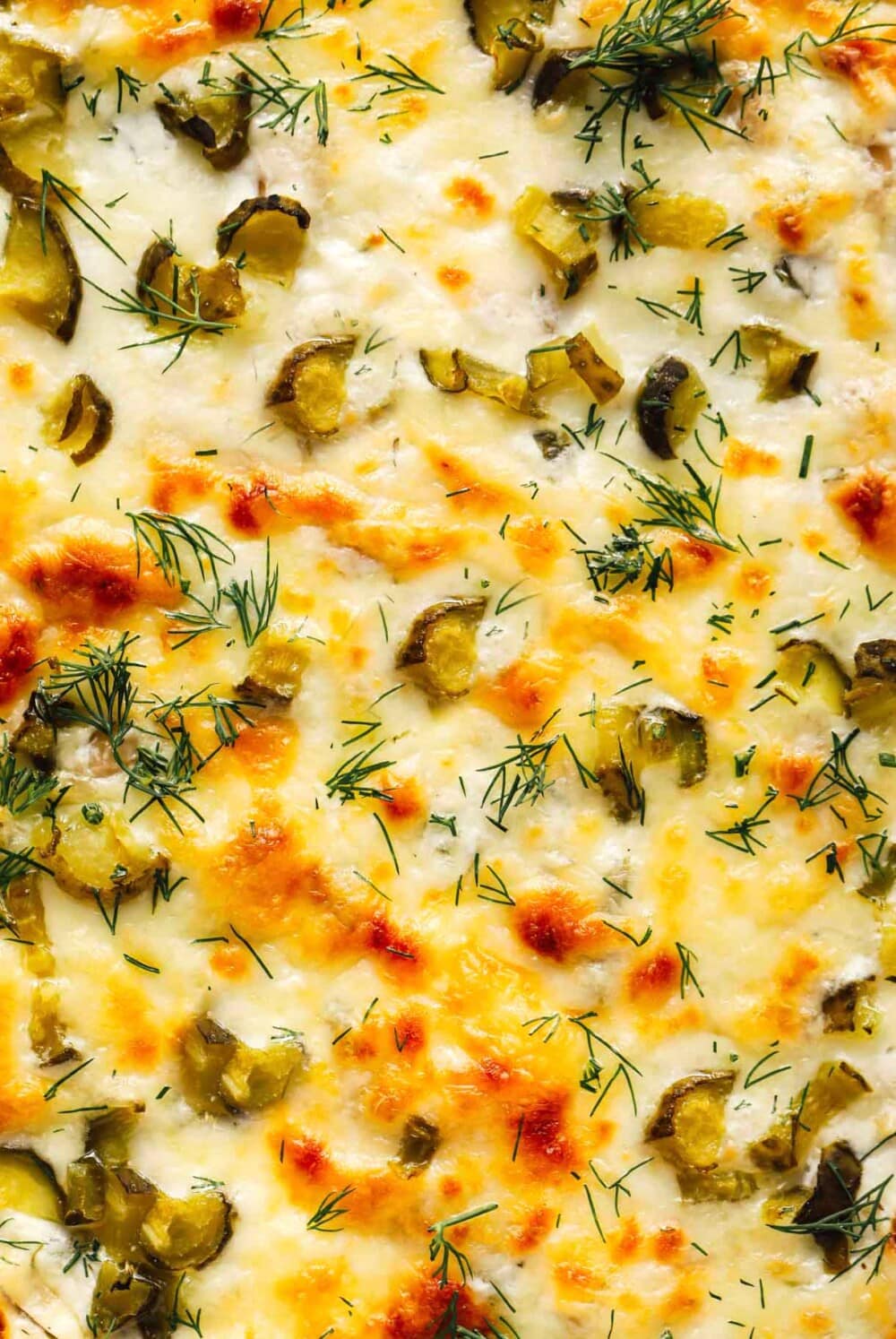 cheesy baked pickle dip closeup photo