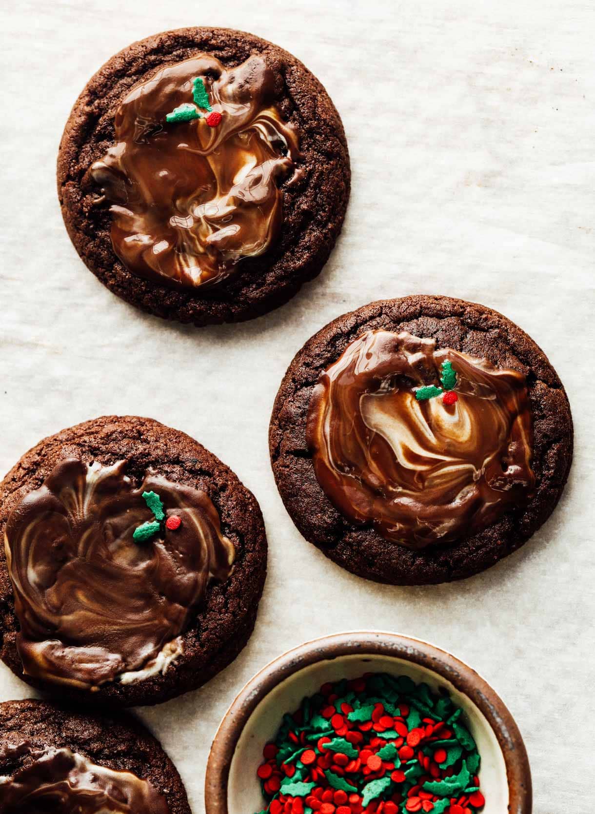 gluten free andes mint cookies on white parchment paper