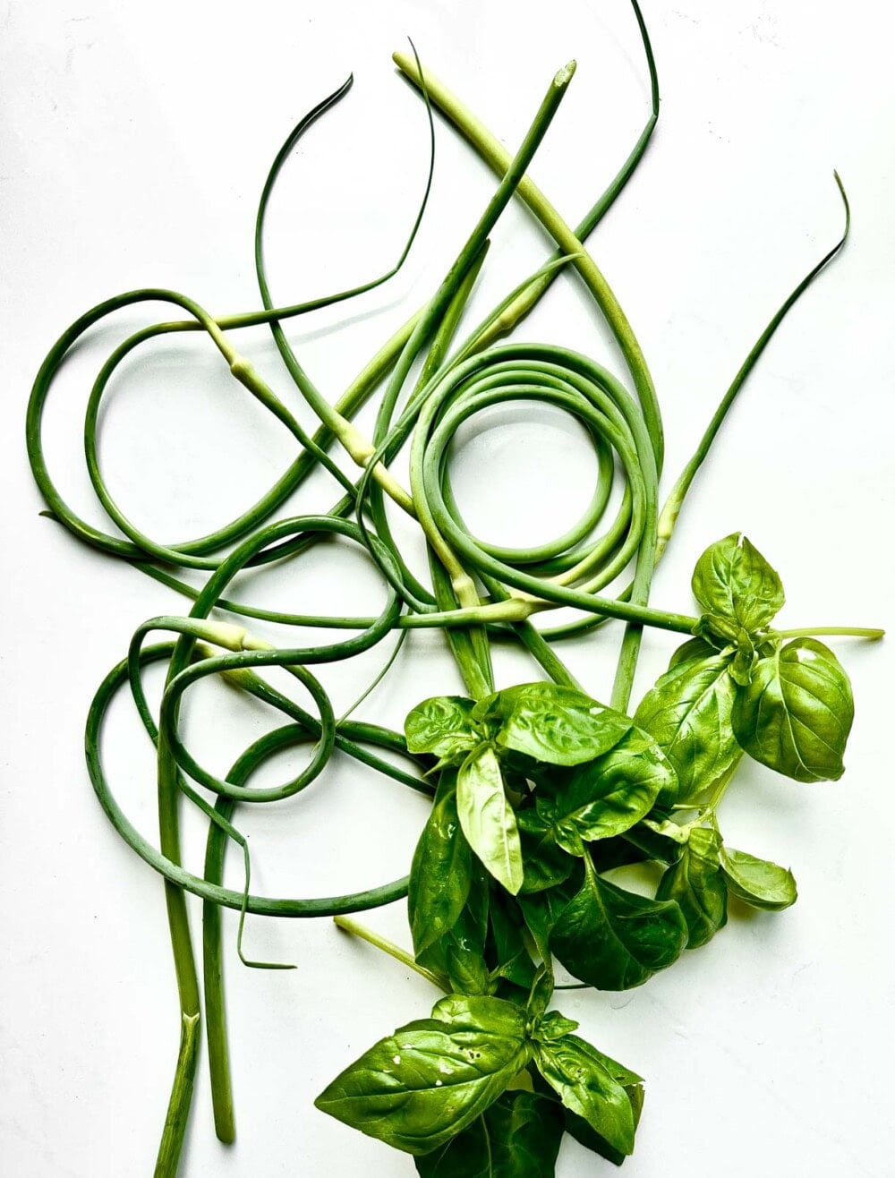 garlic scapes and basil together