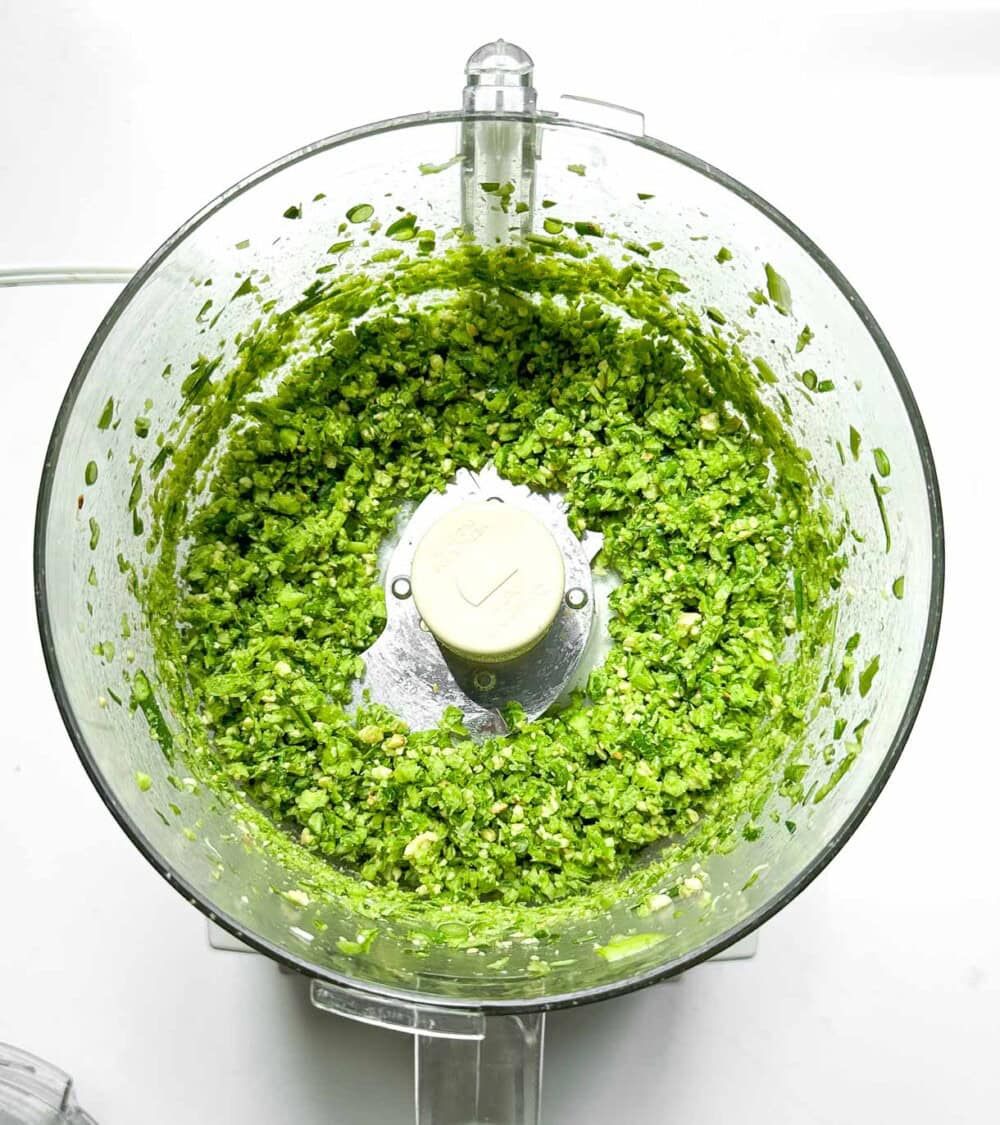 garlic scape pesto in a food processor
