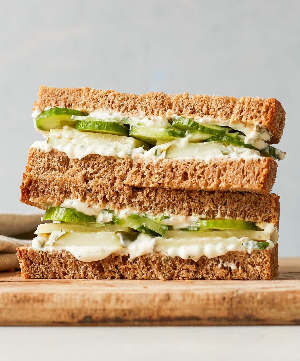 pickle sandwich on wheat bread, stacked