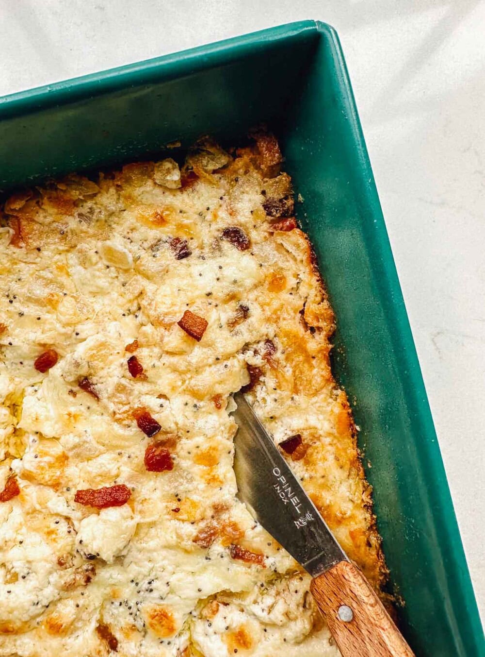 onion dip in a green pan