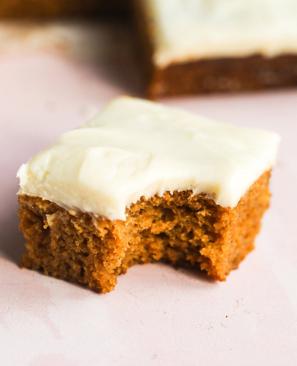 gluten free pumpkin bar with bite out of it