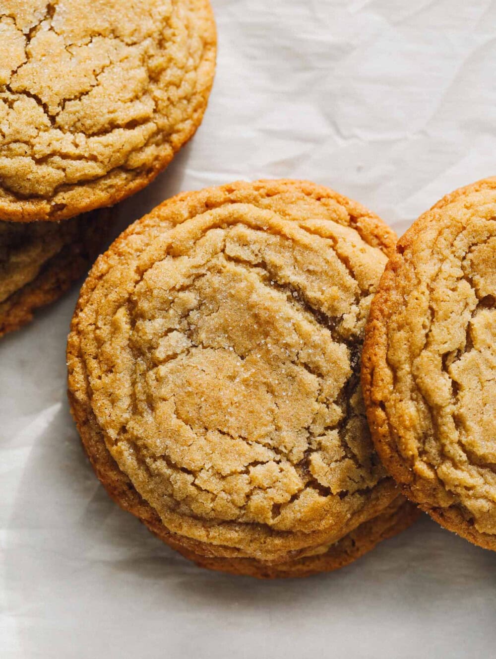 sourdough peanut butter cookies on parchment paper