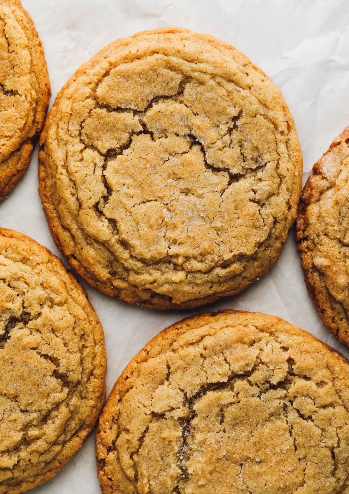 sourdough peanut butter cookies on parchment paper