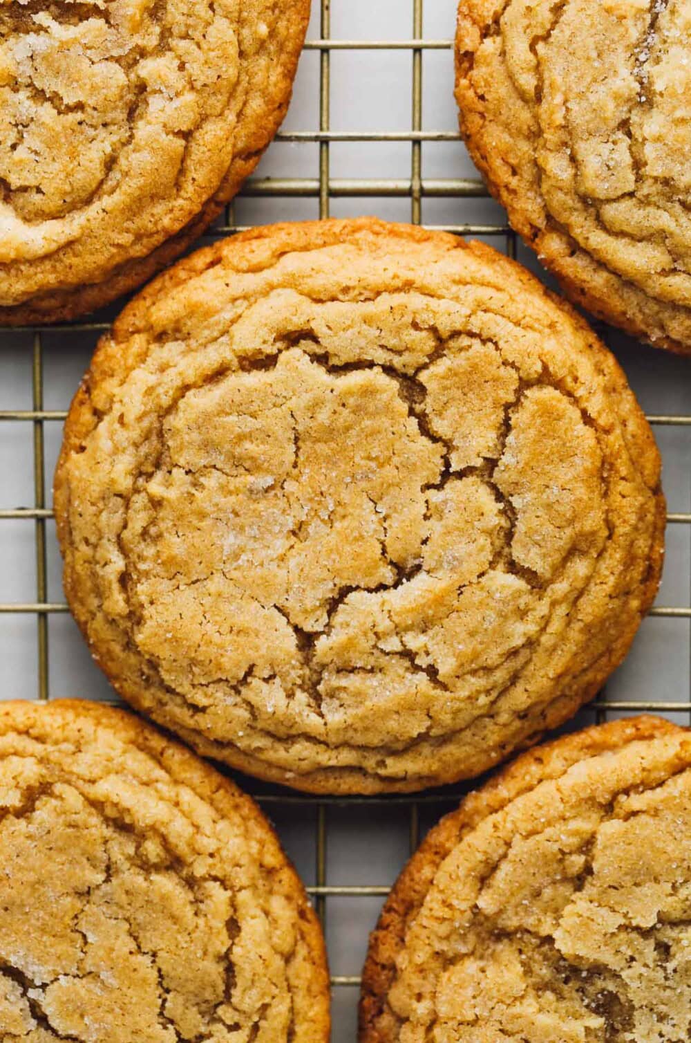 sourdough peanut butter cookies on wire cooling rack