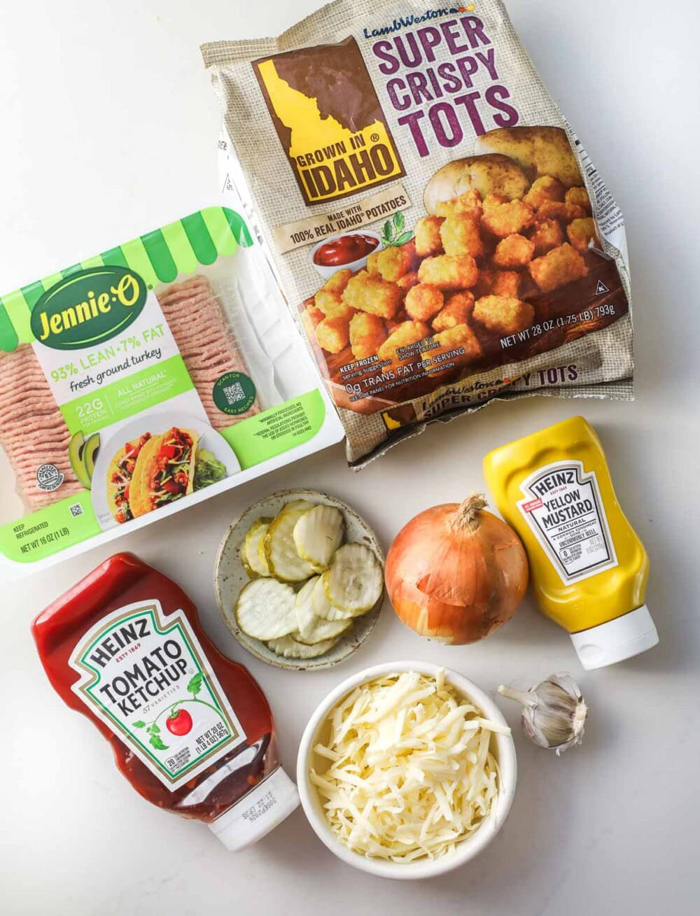 ingredients for cheeseburger tater tot hotdish